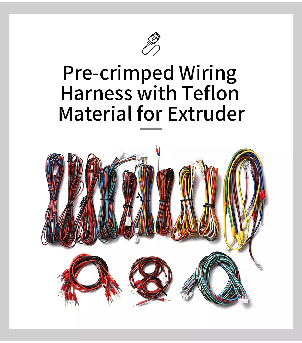 Pre-crimped wiring harness with teflon material for extruder